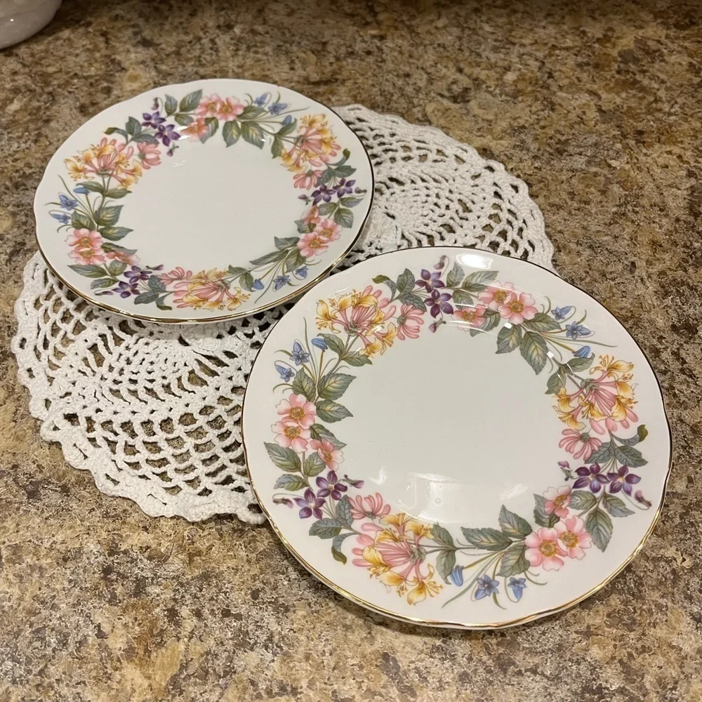 Vintage PARAGON Country Lane 6” Bread Plates Floral Side Plates Set of Two
